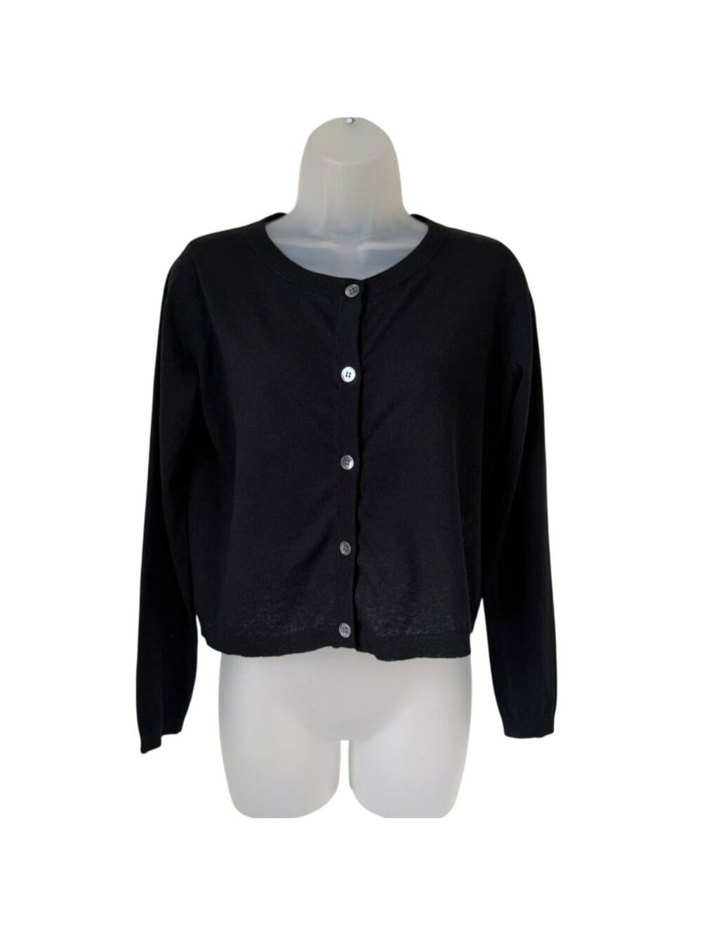Dennylee Black Sheer Linen Blend Button Front Cardigan Womens Medium Lightweight